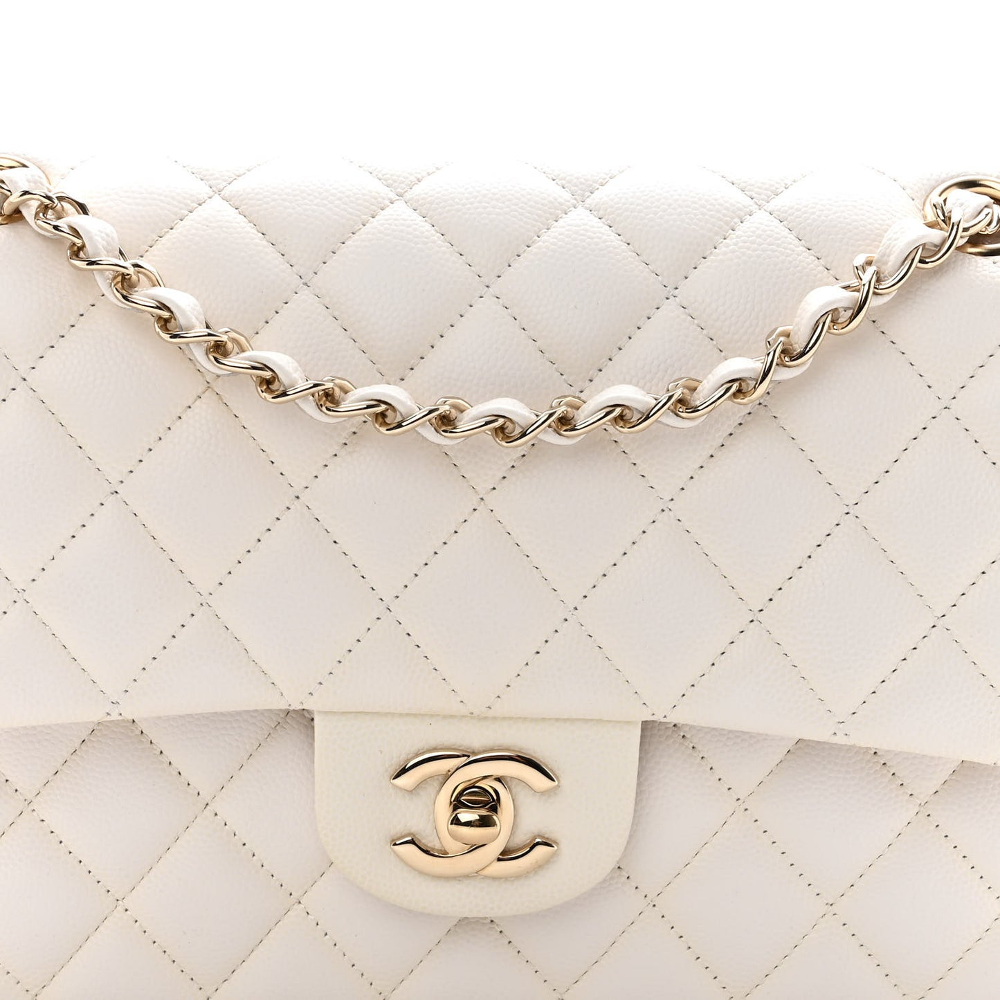 Caviar Quilted Medium Double Flap White
