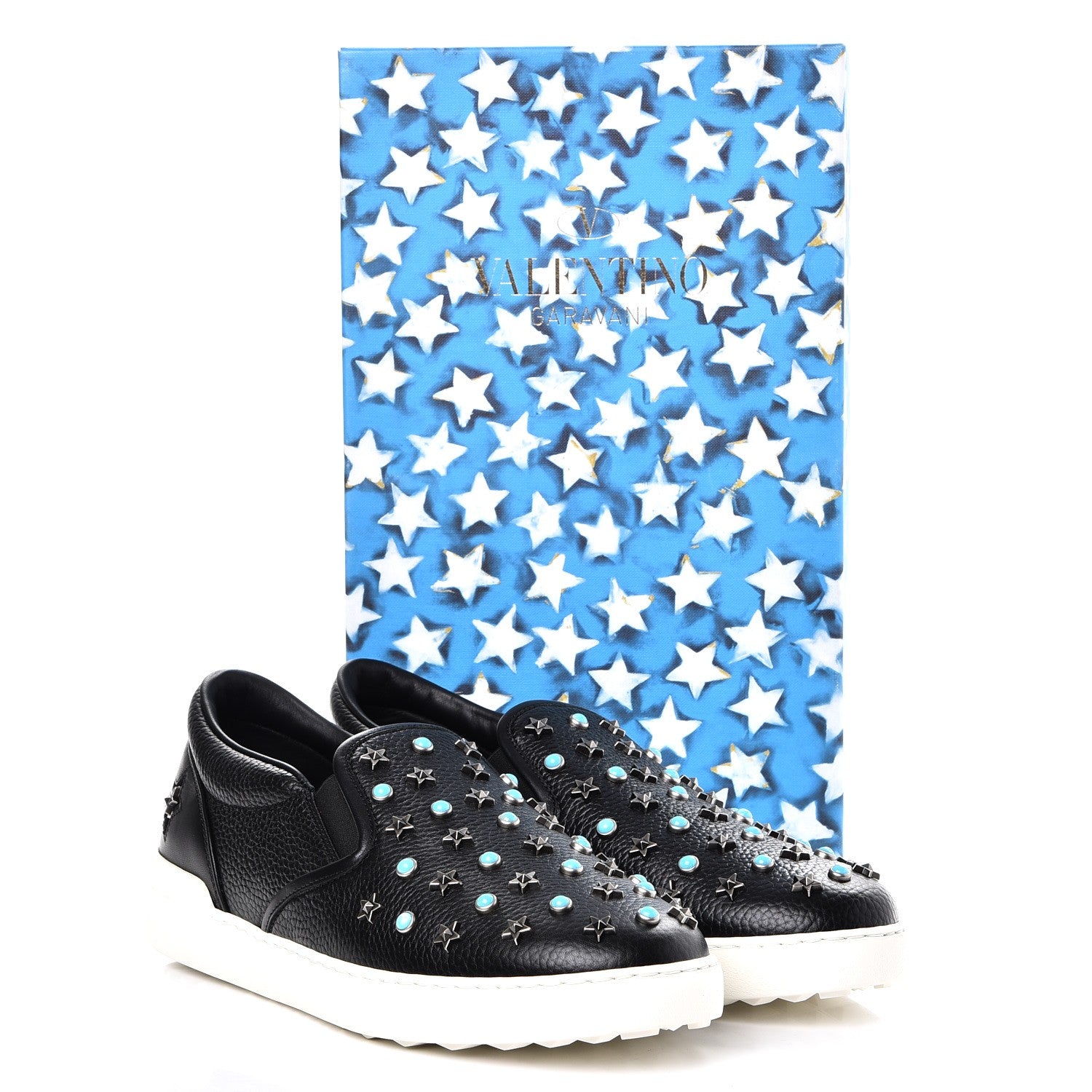 Valentino Garavani Pebbled Calfskin Star Studded Slip On Sneakers 43.5 Black 10 of 10
