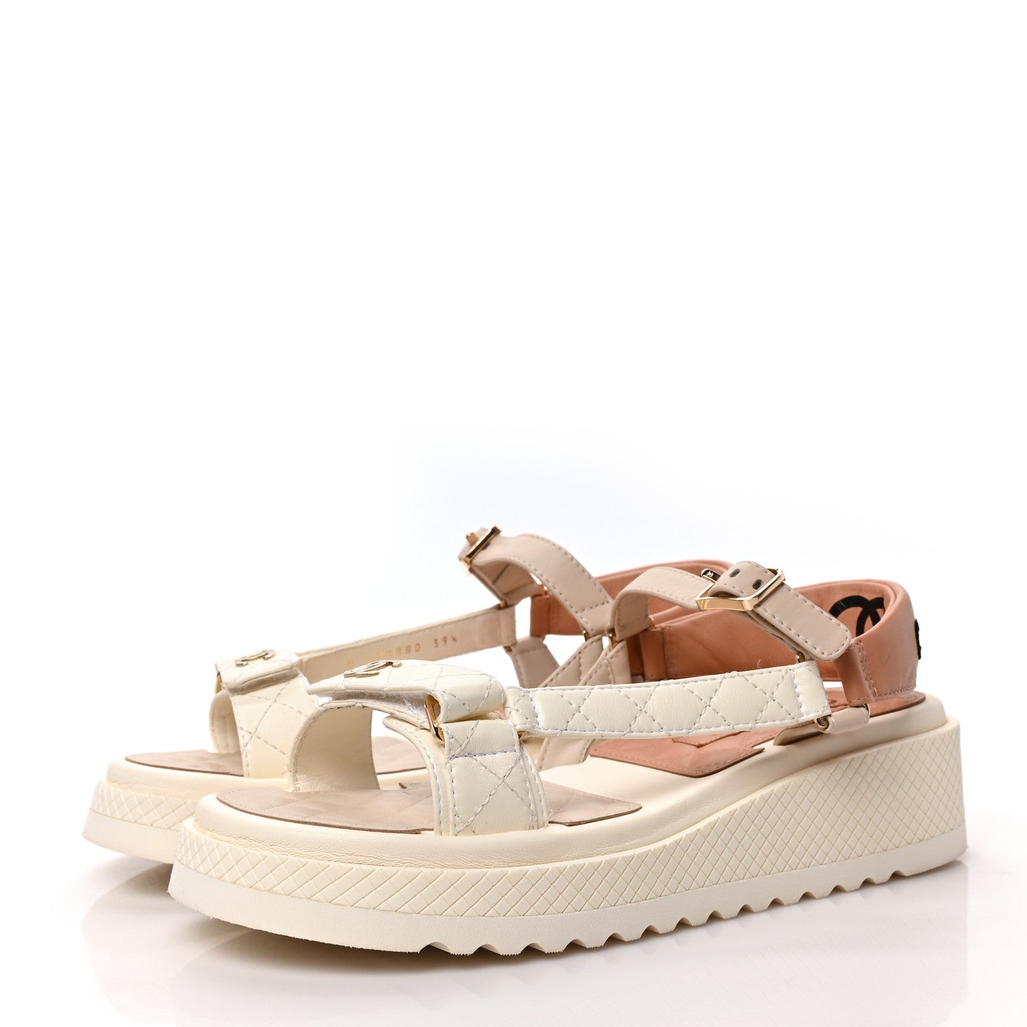Chanel Lambskin Logo Platform Sandals 39.5 Beige Ivory White 3 of 9