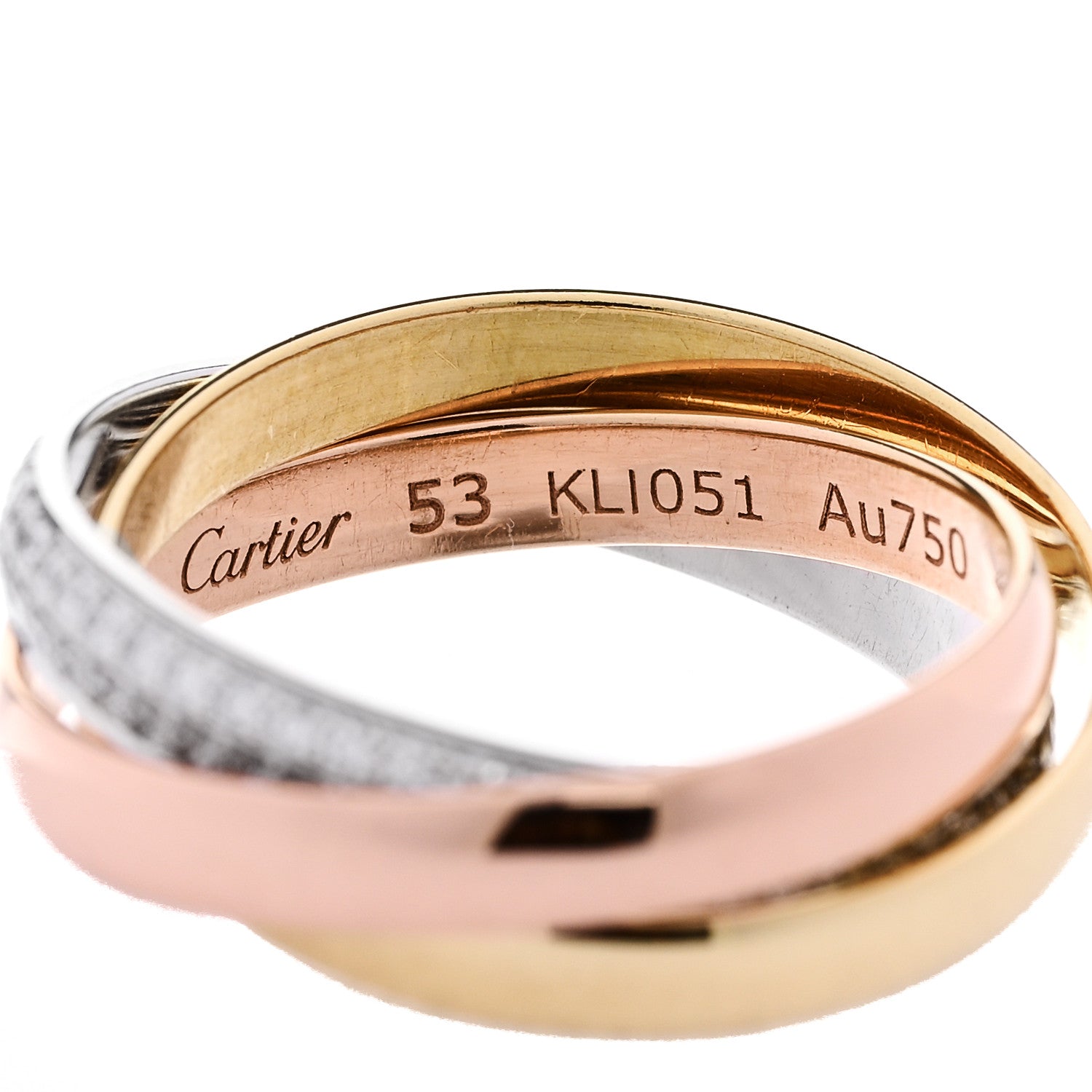 Cartier 18K White Yellow Pink Gold Diamond Small Trinity Paved Ring 53 6.5 4 of 5