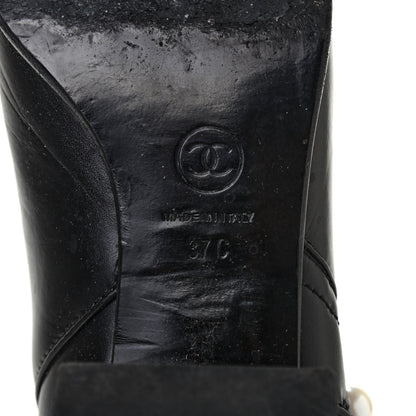 Chanel Calfskin Patent Pearl Cap Toe Boots 37 Black 8 of 10