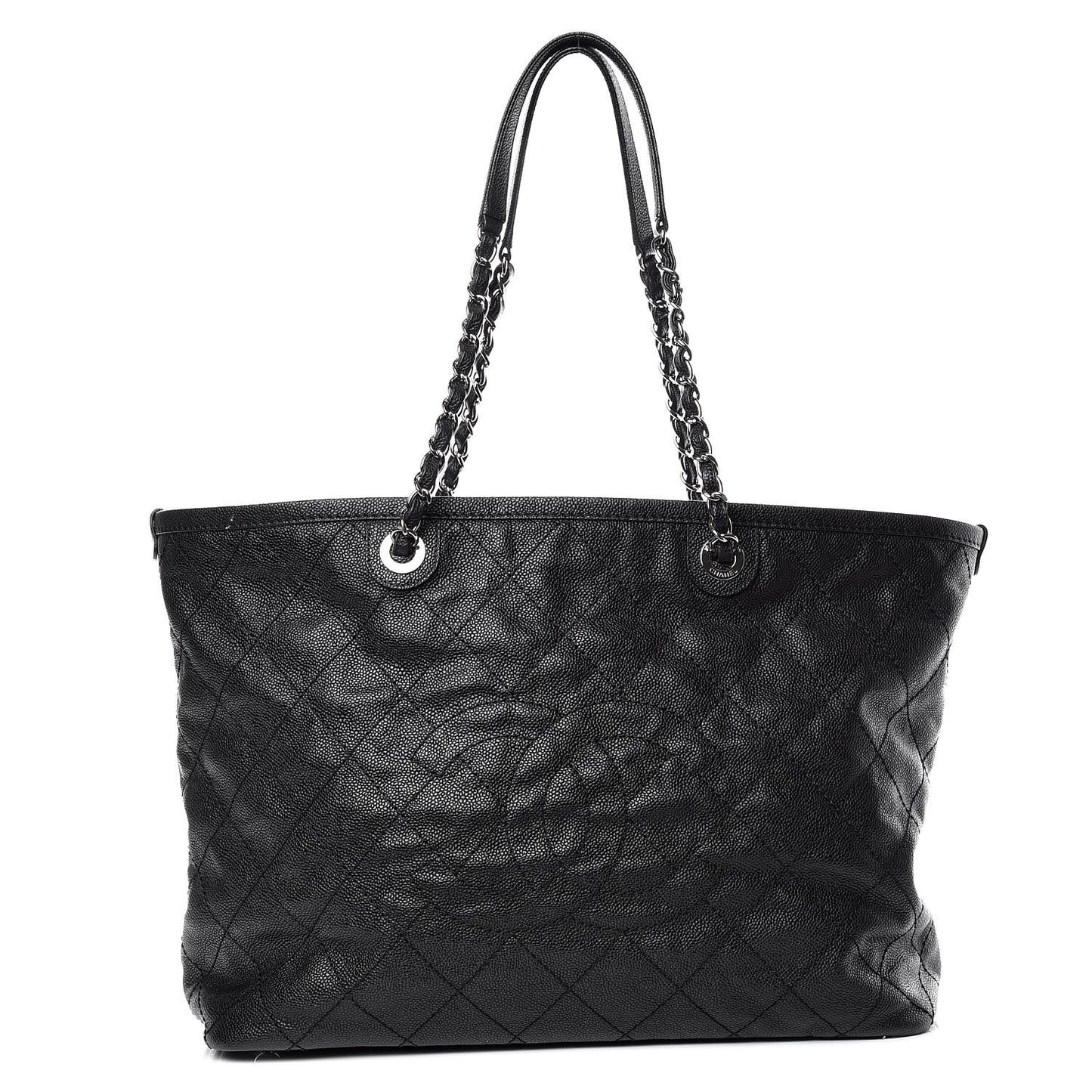 Grained Calfskin Quilted Large Daily Tote Black