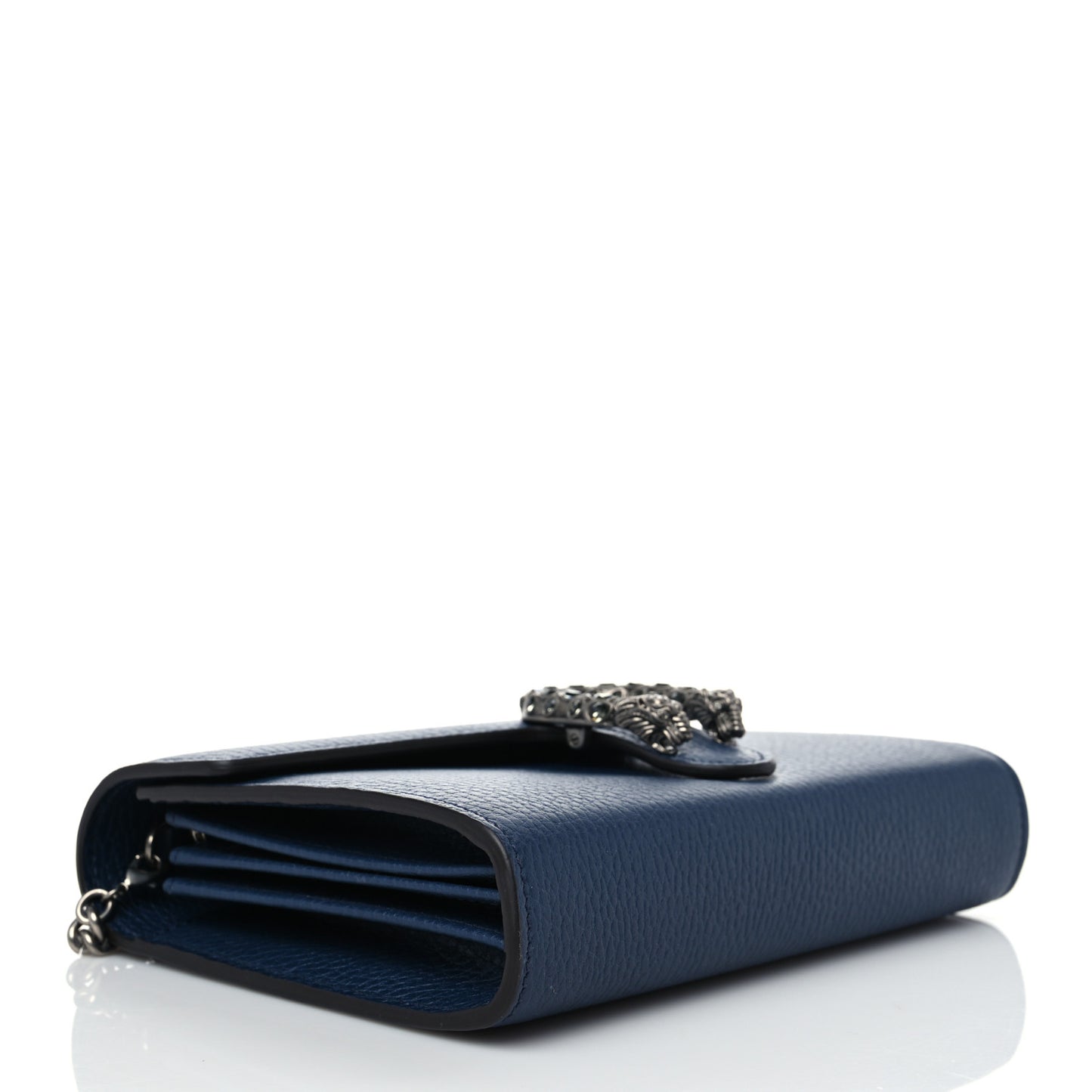 Dollar Calfskin Crystal Mini Dionysus Chain Wallet Blue Agata Black Diamond
