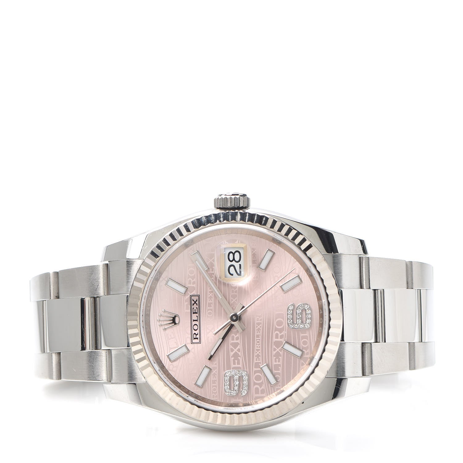 Rolex Stainless Steel 18K White Gold Diamond 36mm Oyster Perpetual Datejust Watch Pink Wave 116234 2 of 4