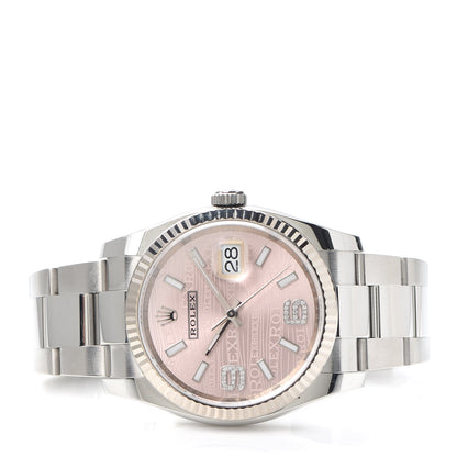 Rolex Stainless Steel 18K White Gold Diamond 36mm Oyster Perpetual Datejust Watch Pink Wave 116234 2 of 4