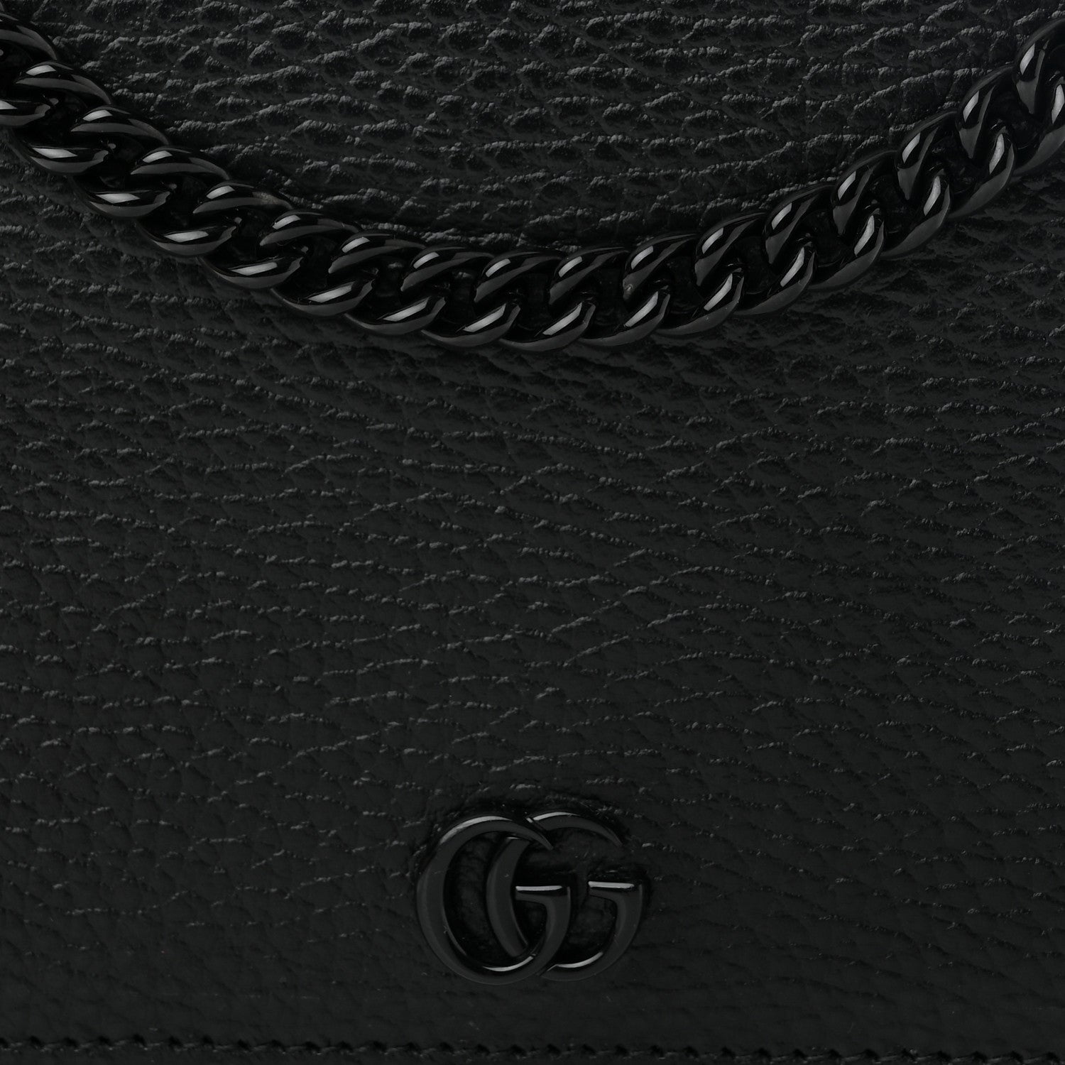 Gucci Dollar Calfskin Enamel Monochrome Mini GG Marmont Chain Wallet Black 7 of 10