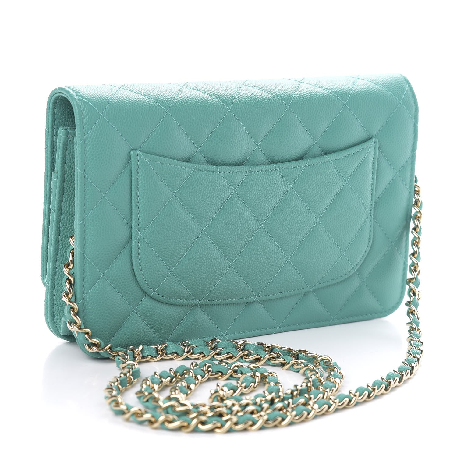 Chanel Caviar Quilted Wallet On Chain WOC Turquoise 3 of 12