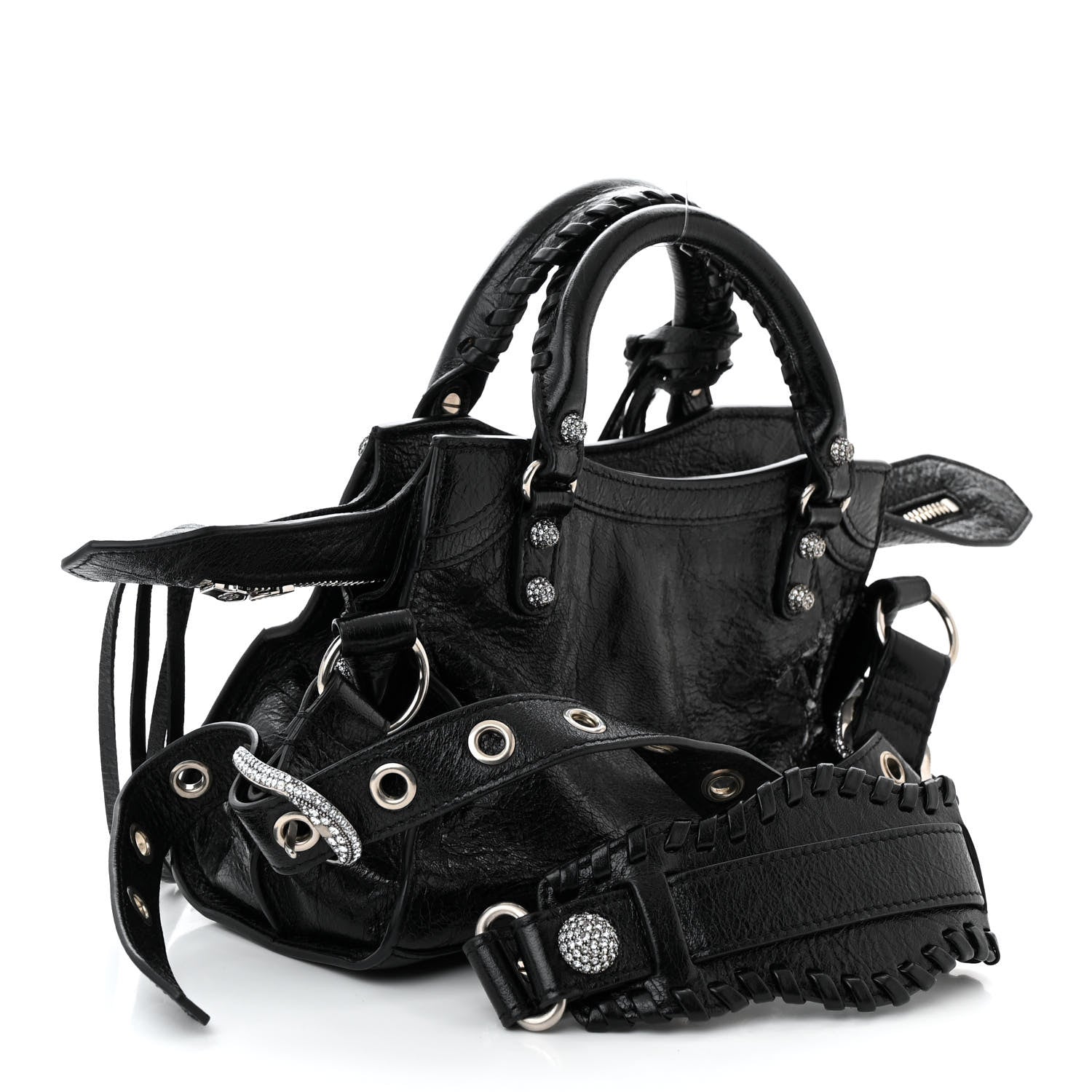 Balenciaga Agneau Arena Crystal Neo Cagole Handbag XS Black 4 of 11
