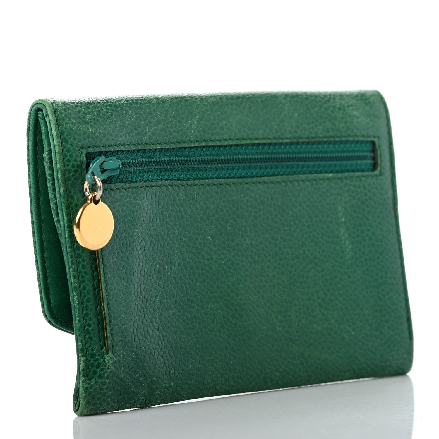 Chanel Caviar Timeless CC Card Holder Flap Wallet Green 3 of 12