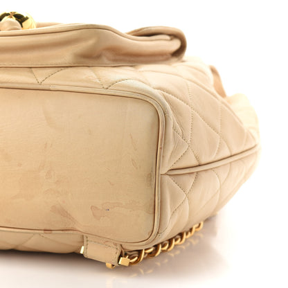 Chanel Lambskin Quilted Drawstring Backpack Beige 10 of 20