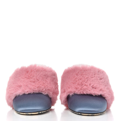 Gucci Faux Fur Silk Satin Crystal Candy Mules 38 Rosa Carta Zucchero 2 of 14