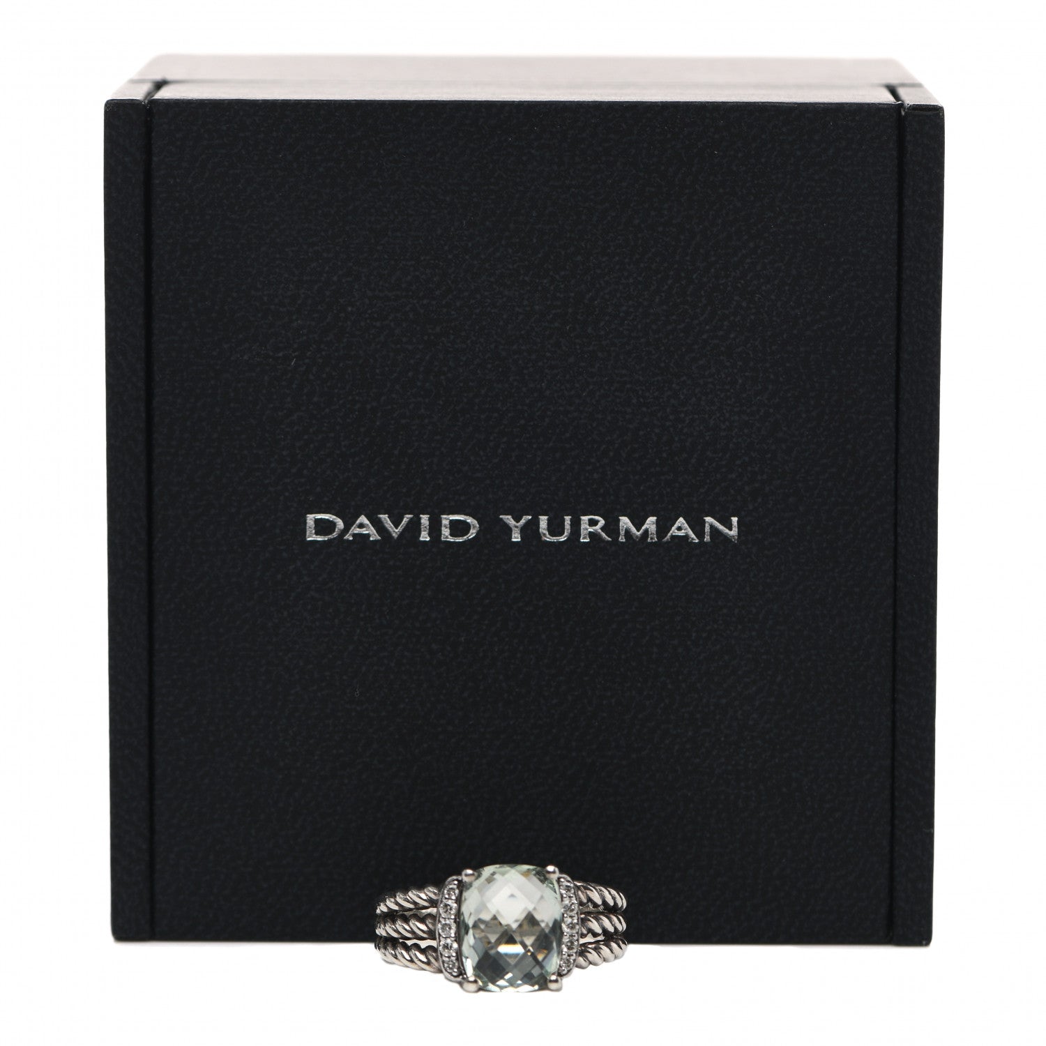 David Yurman Sterling Silver Diamond Prasiolite 10mm Petite Wheaton Ring 52 6 5 of 5