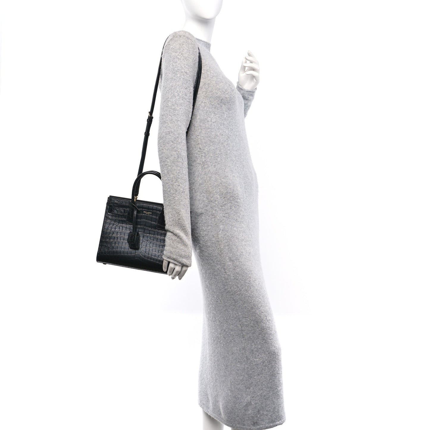 Calfskin Crocodile Embossed Baby Sac De Jour Black