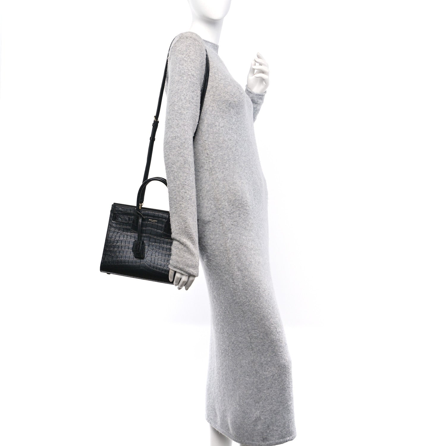 Saint Laurent Calfskin Crocodile Embossed Baby Sac De Jour Black 2 of 10