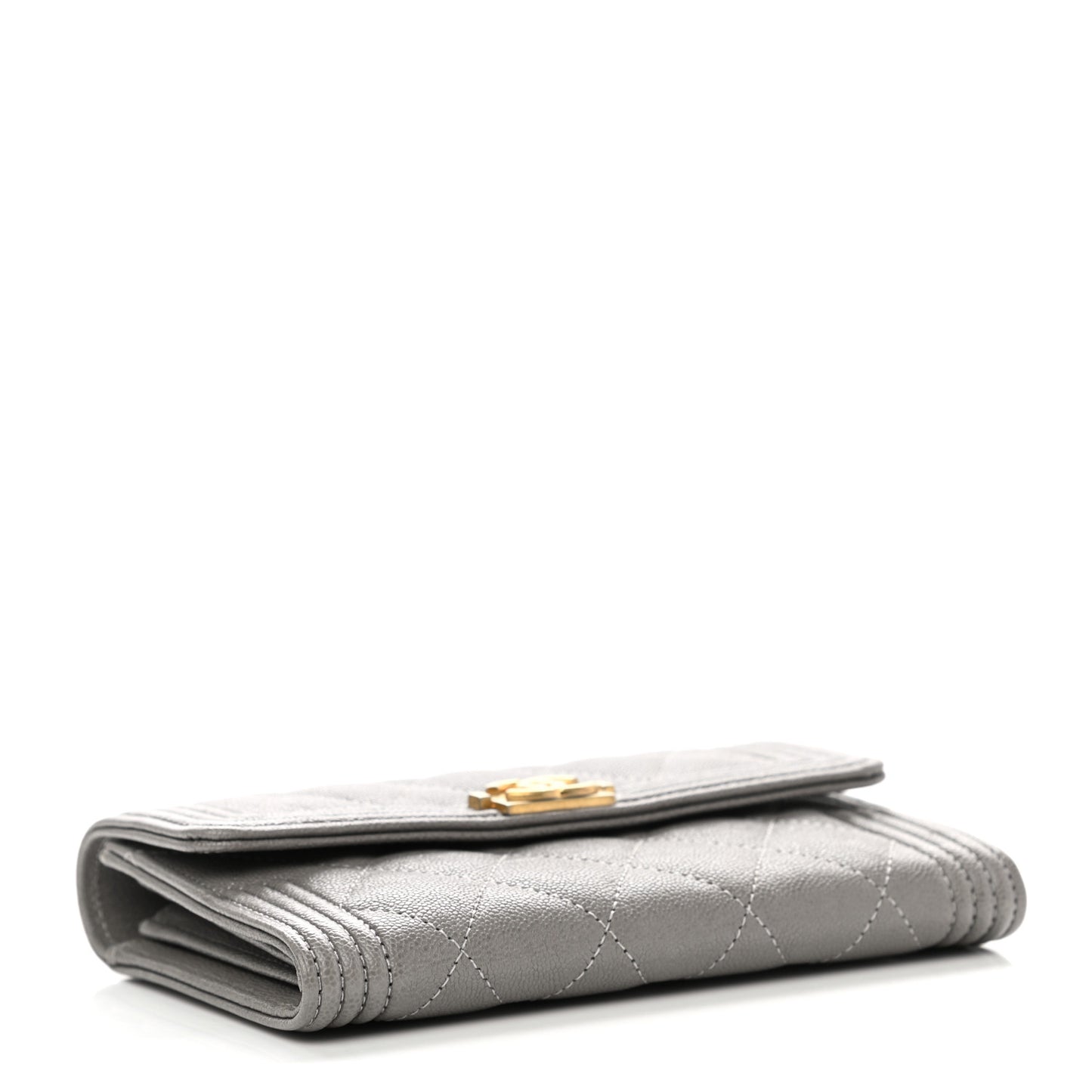 Caviar Quilted Medium Boy Flap Wallet Grey