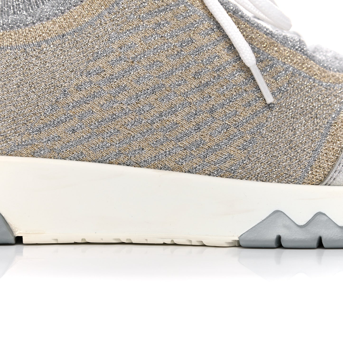 Metallic Knit Calfskin Suede Goatskin Bi-Color Womens Addict Sneakers 38 Multicolor Gris Argent