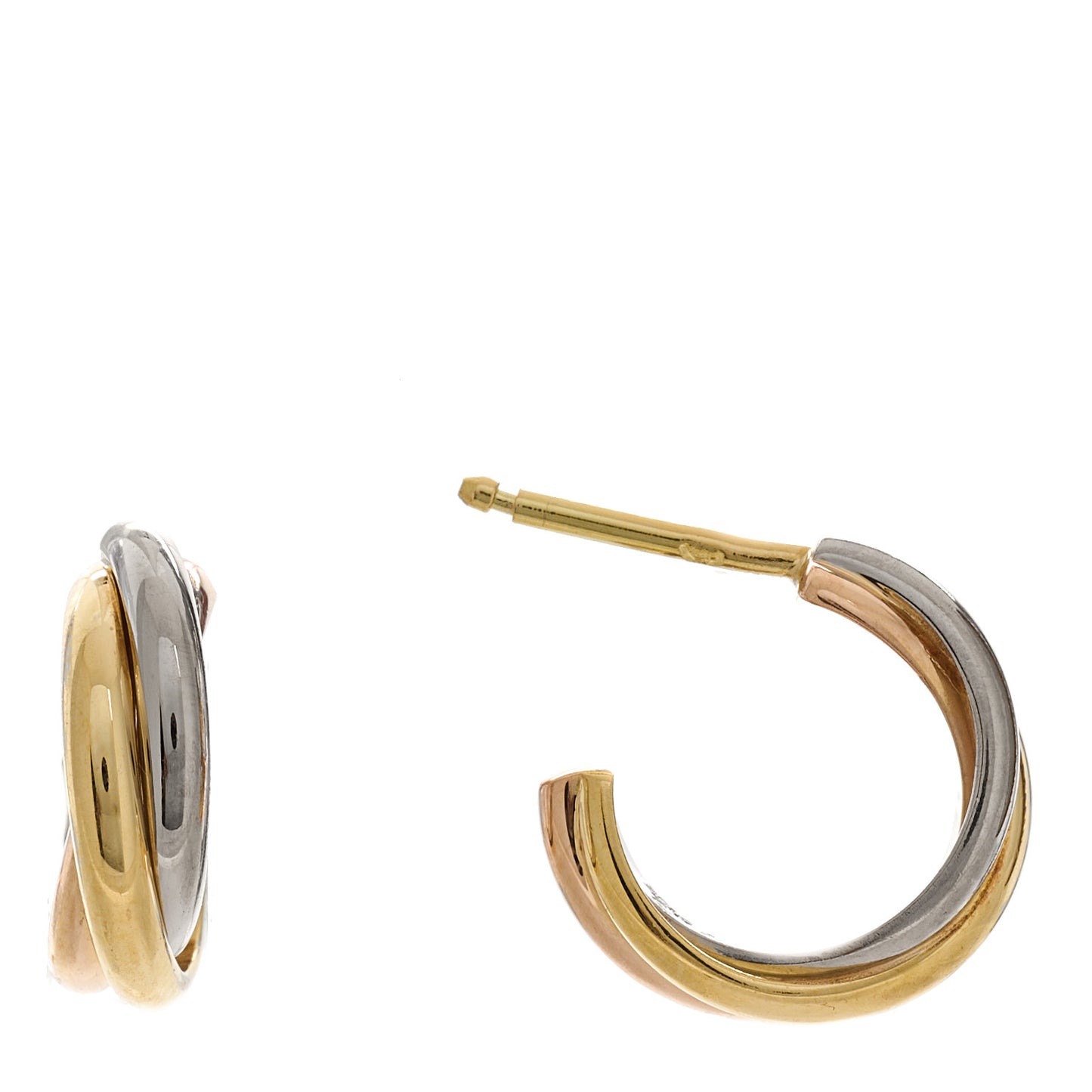 18K Pink Yellow White Gold Small Trinity Hoop Earrings