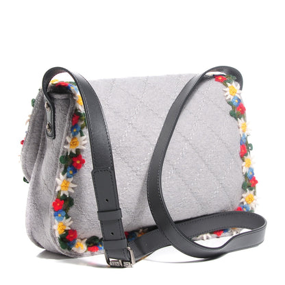 Chanel Felt Embroidered Small Crest Austrian Satchel Grey 3 of 6