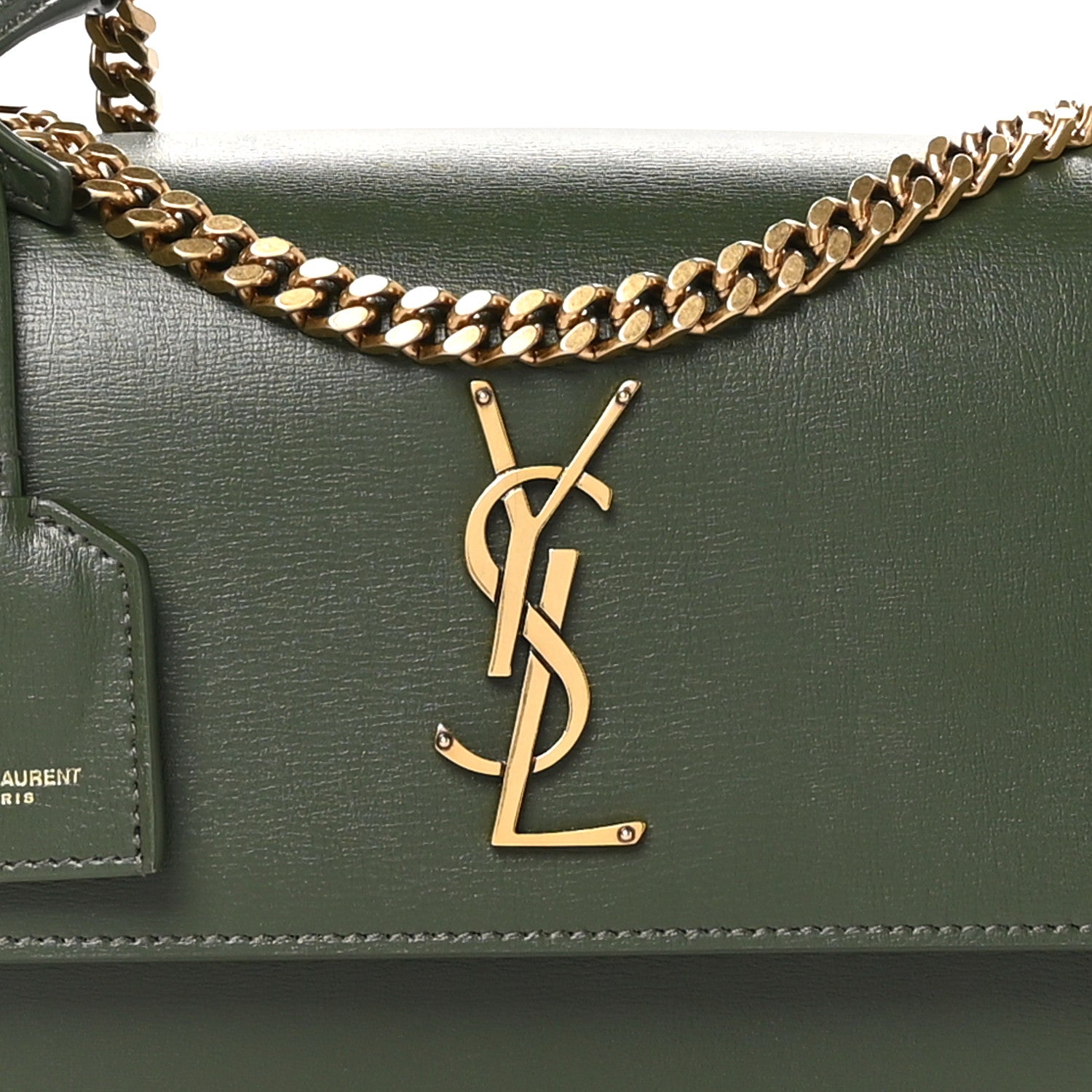 Saint Laurent Smooth Calfskin Medium Monogram Sunset Satchel Vert Kaki 9 of 11
