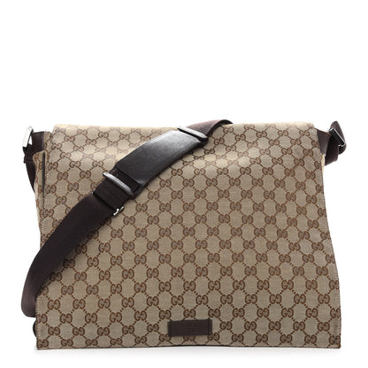 Gucci GG Plus Monogram Large Flap Messenger Bag Beige Dark Brown 1 of 10