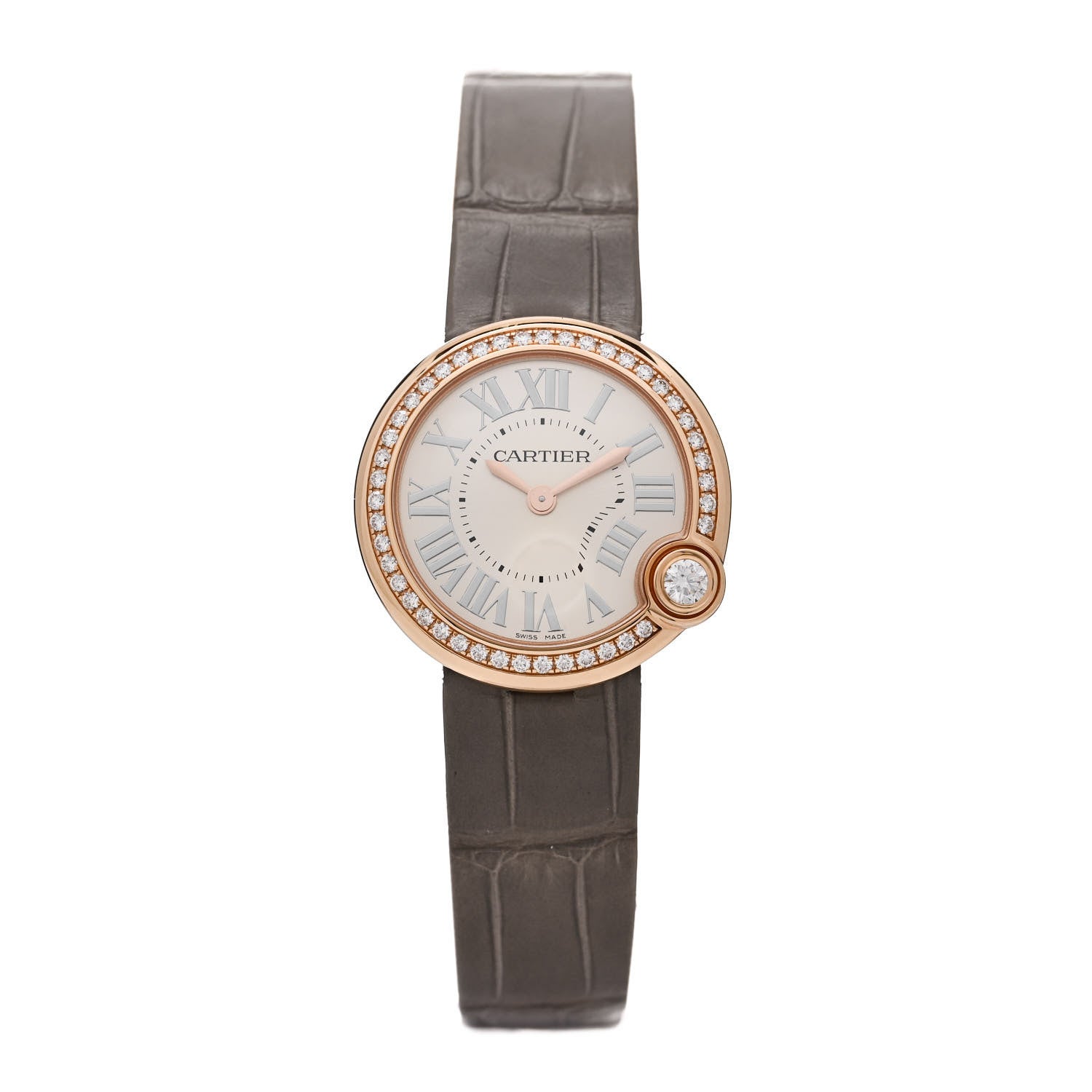 Cartier 18K Pink Gold Alligator Diamond Bezel 30mm Ballon Blanc De Cartier Quartz Watch 1 of 4