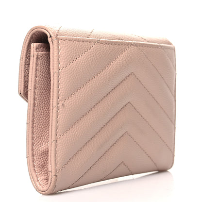Saint Laurent Grain De Poudre Matelasse Chevron Small Monogram Envelope Wallet Pale Pink 3 of 10