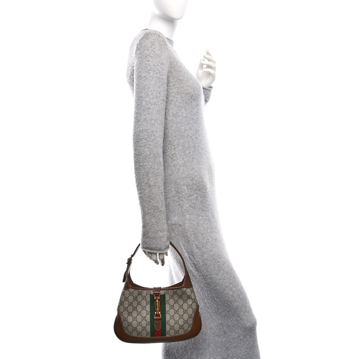 Gucci GG Supreme Monogram Azalea Calfskin Web Small Jackie 1961 Hobo Beige Ebony Brown Sugar 2 of 10