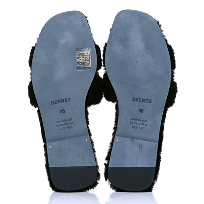 Hermes Woolskin Oran Sandals 36 Black 4 of 4