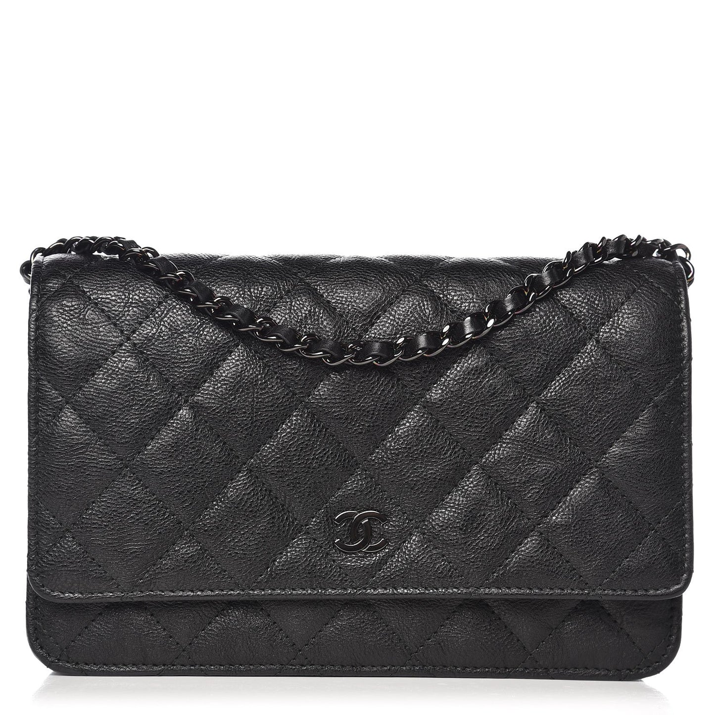 Crumpled Calfskin Quilted Wallet On Chain WOC So Black