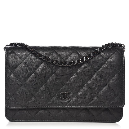 Chanel Crumpled Calfskin Quilted Wallet On Chain WOC So Black 1 of 9