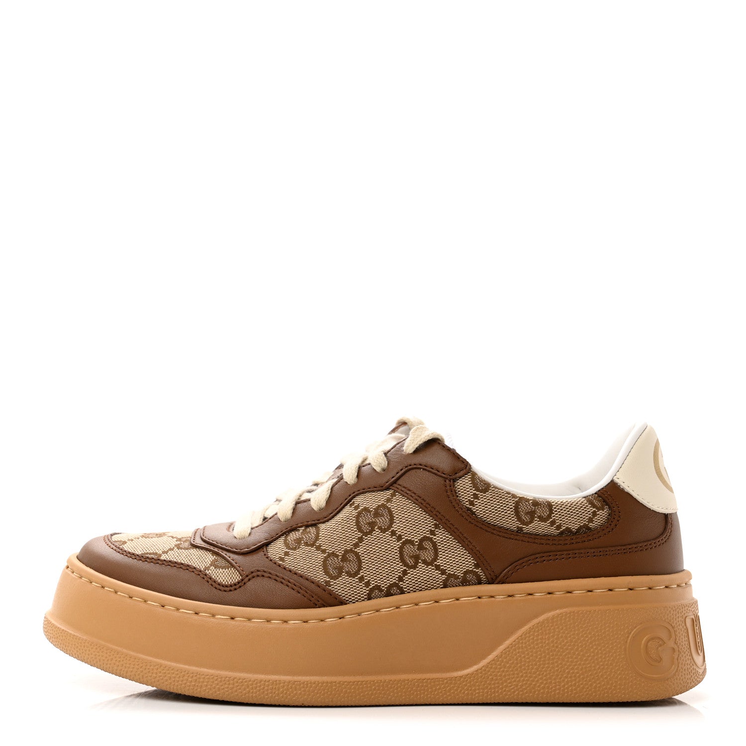 Gucci Calfskin GG Monogram Womens Platform 55mm Sneakers 37.5 Hezelnut Beige Ebony Mystic White 1 of 9