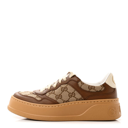 Gucci Calfskin GG Monogram Womens Platform 55mm Sneakers 37.5 Hezelnut Beige Ebony Mystic White 1 of 9
