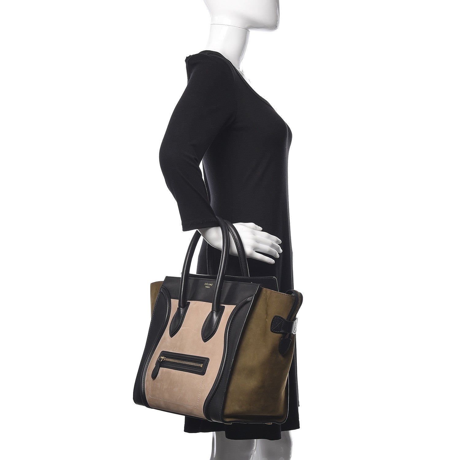 Celine Nubuck Smooth Calfskin Mini Tri-Color Luggage Olive 2 of 23