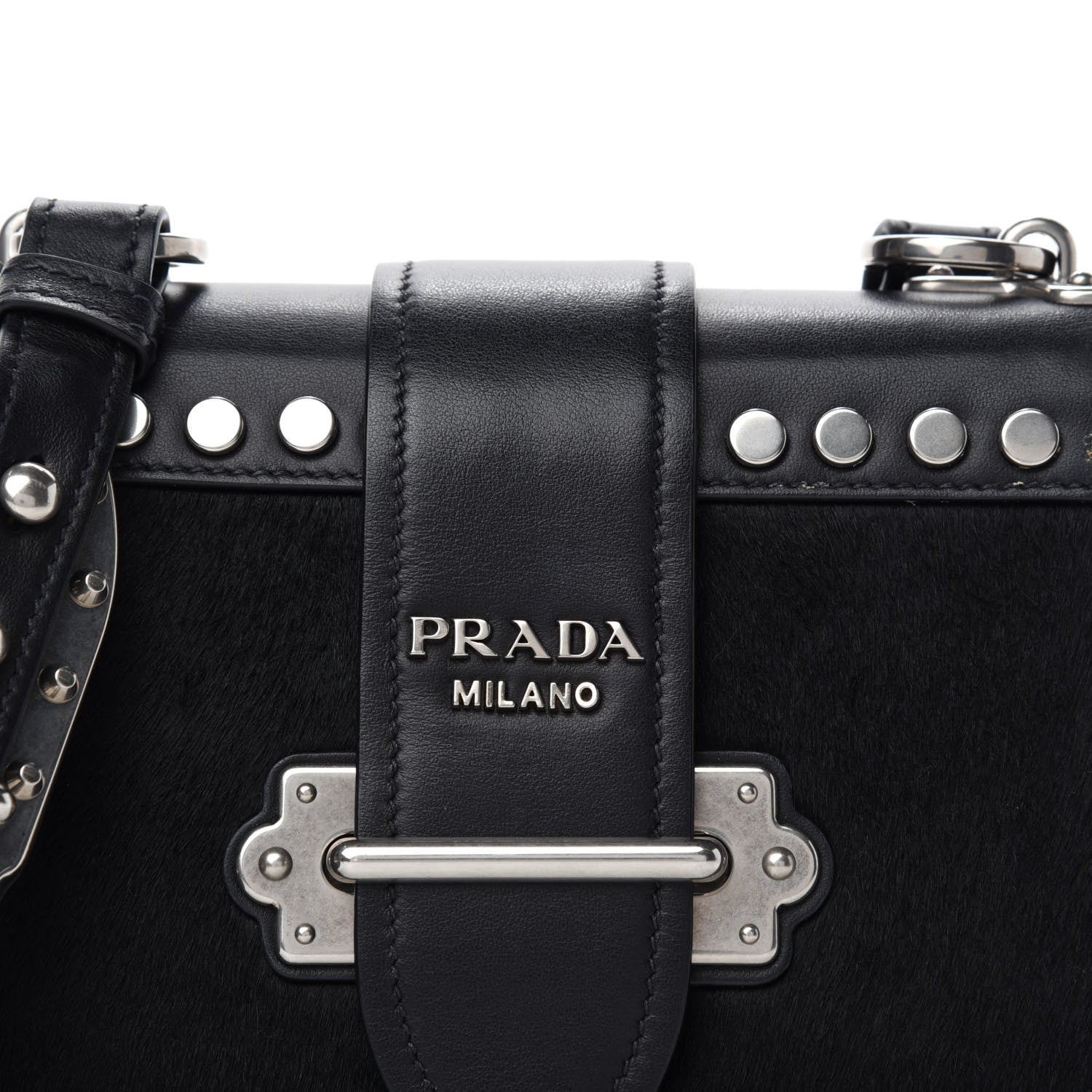 Prada Calf Hair City Calfskin Studded Cahier Bag Black 12 of 12