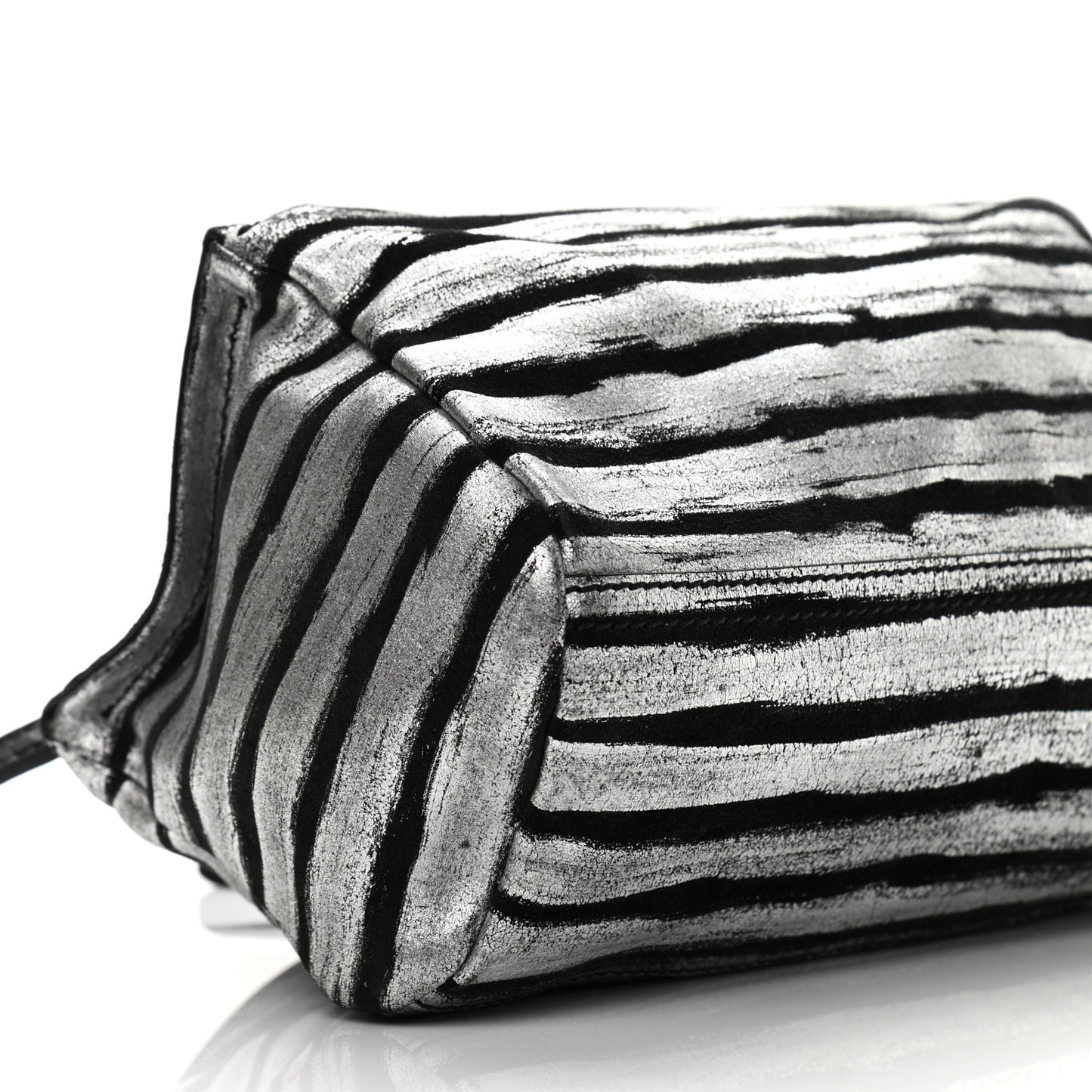 Metallic Calfskin Striped Mini Pandora Black Silver