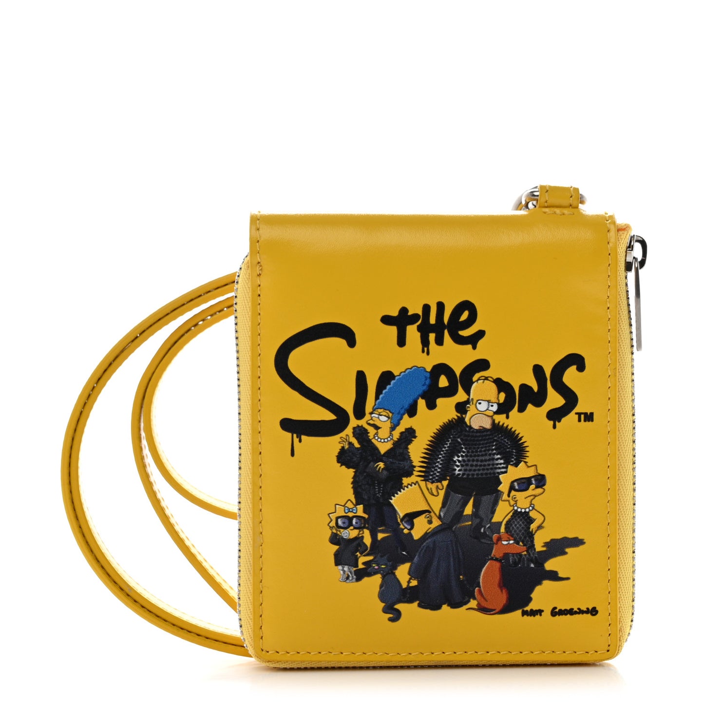 X THE SIMPSONS Smooth Calfskin Logo Card Holder On Keychain Bumblebee Yellow