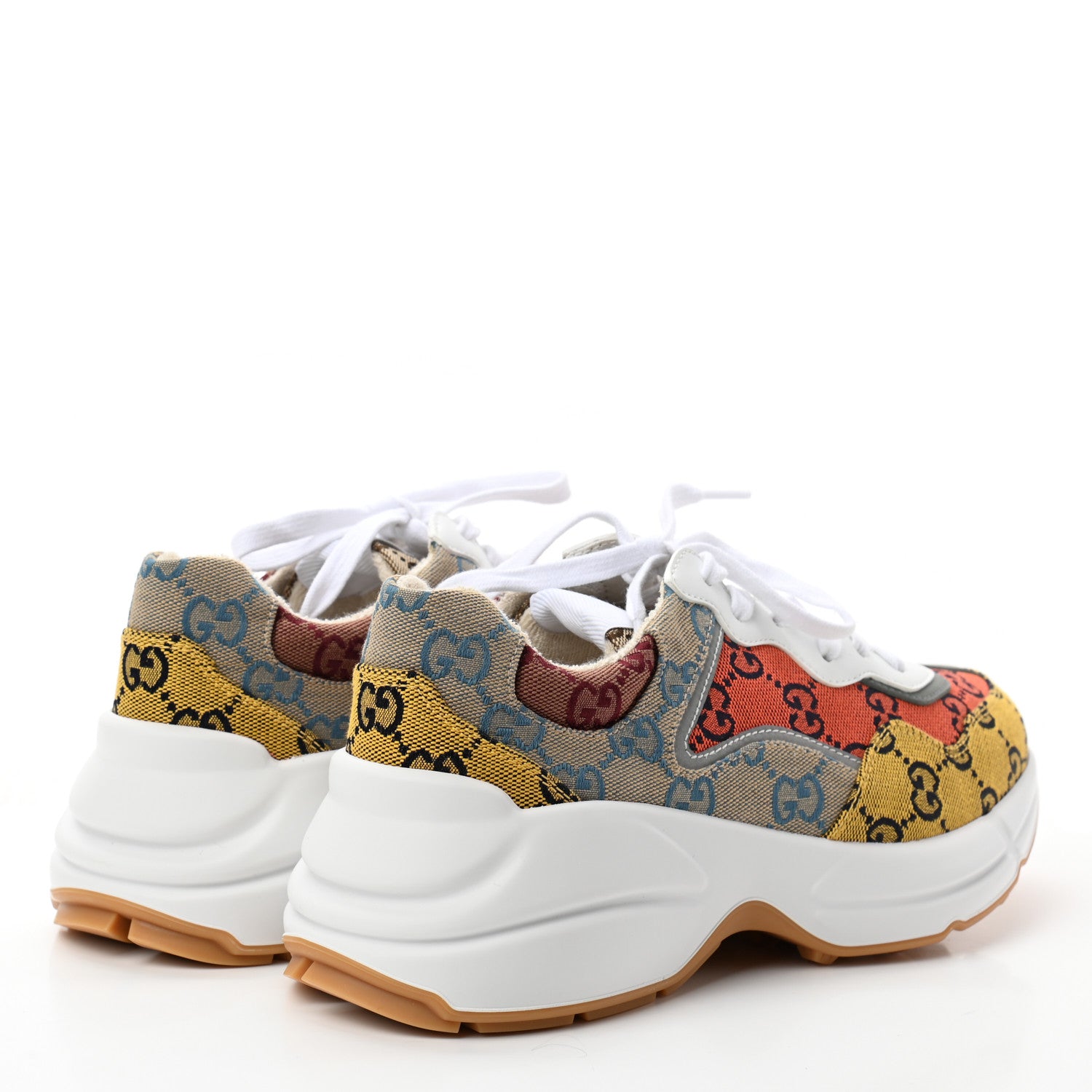 Gucci Monogram Multicolor Demetra Womens Rhyton Sneakers 37.5 Yellow Blue Great White Tabasco 4 of 7