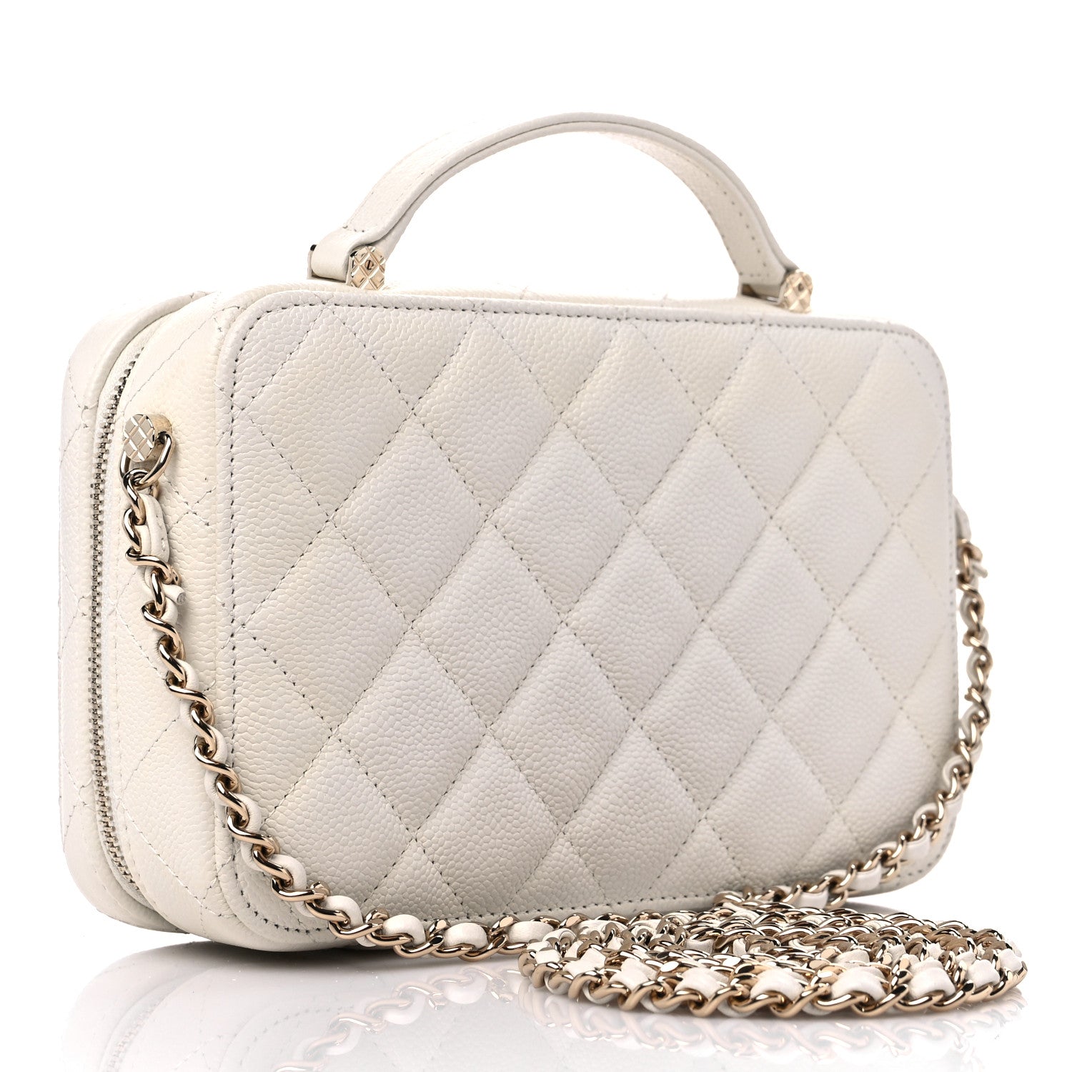 Chanel Caviar Quilted Top Handle Vanity Case White 4 of 13