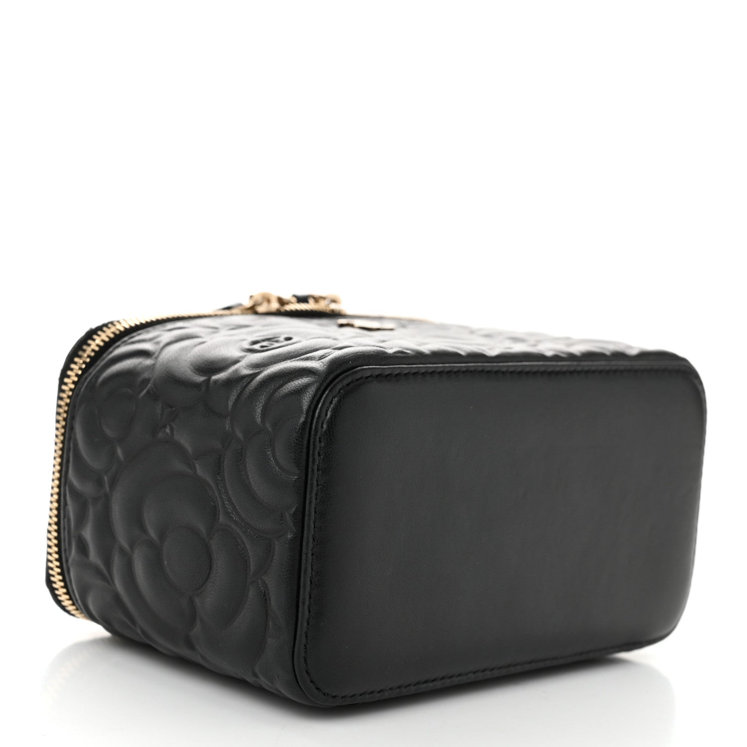 Chanel Lambskin Camellia Embossed Small Vanity Case With Chain Black 4 of 10