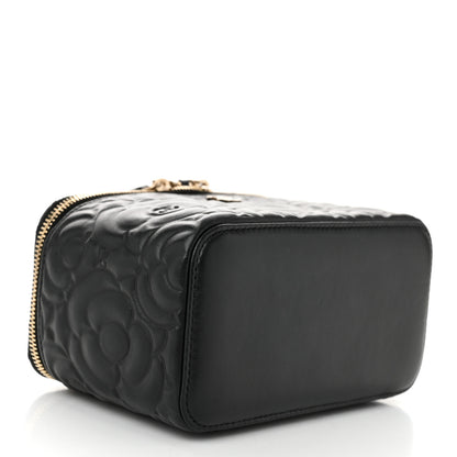 Chanel Lambskin Camellia Embossed Small Vanity Case With Chain Black 4 of 10