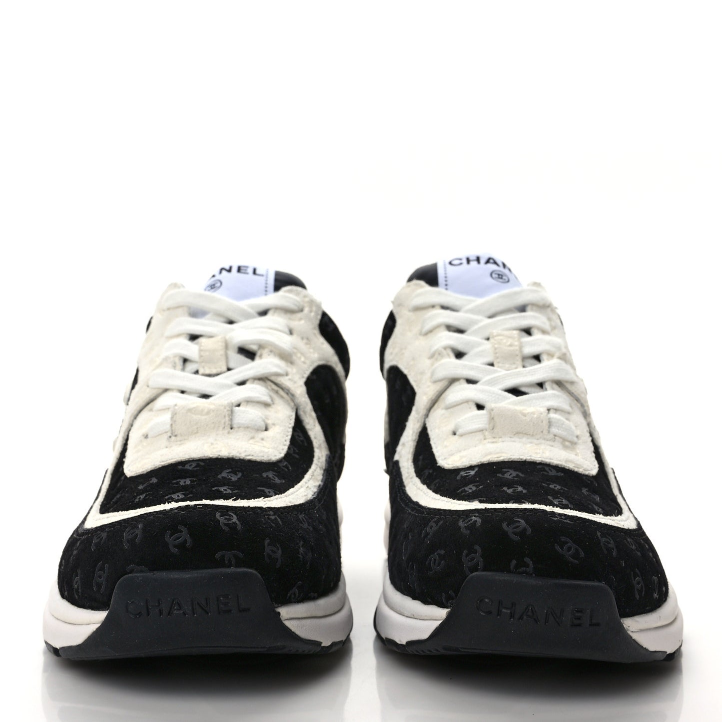 Nylon Suede Calfskin Printed CC Sneakers 36 White Black