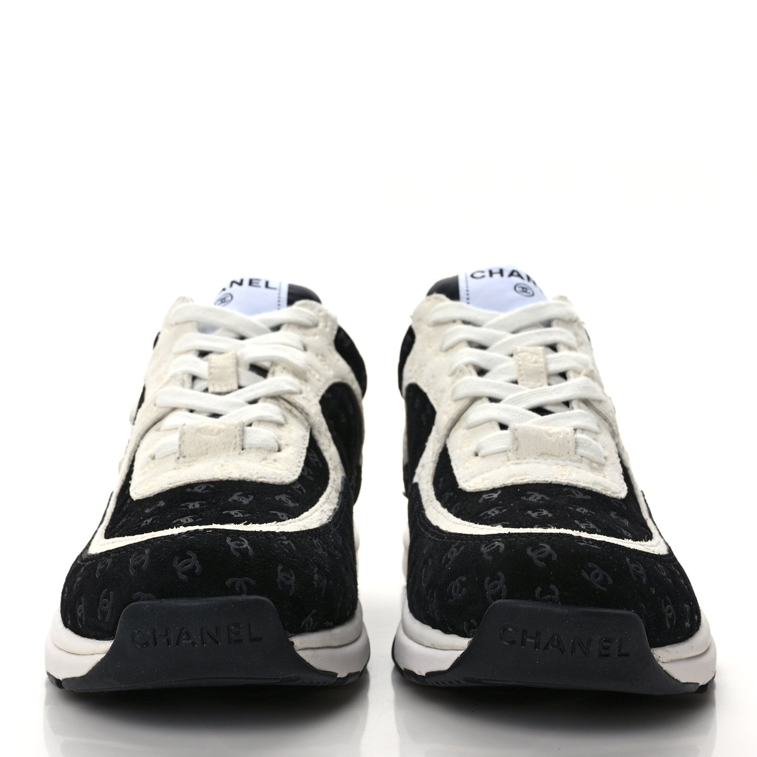 Chanel Nylon Suede Calfskin Printed CC Sneakers 36 White Black 2 of 9