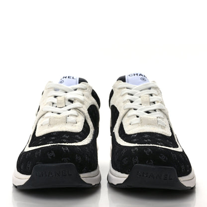 Chanel Nylon Suede Calfskin Printed CC Sneakers 36 White Black 2 of 9