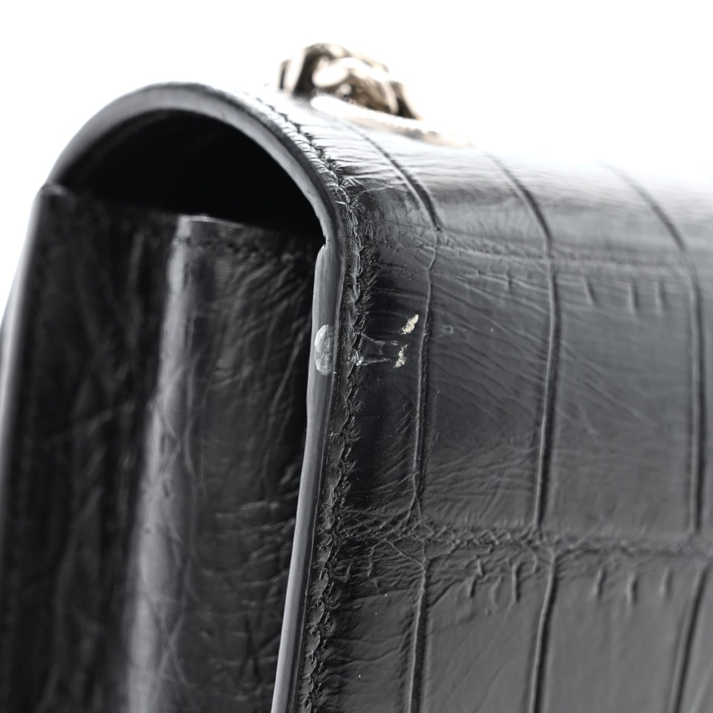 Calfskin Crocodile Embossed Small Classic Monogram Kate Tassel Satchel Black