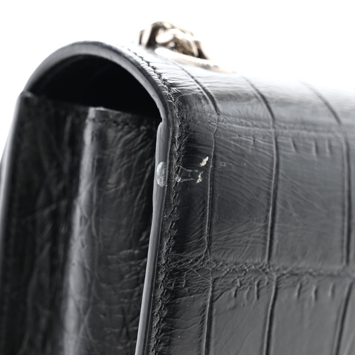 Saint Laurent Calfskin Crocodile Embossed Small Classic Monogram Kate Tassel Satchel Black 12 of 14