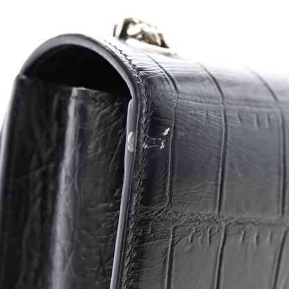 Saint Laurent Calfskin Crocodile Embossed Small Classic Monogram Kate Tassel Satchel Black 12 of 14