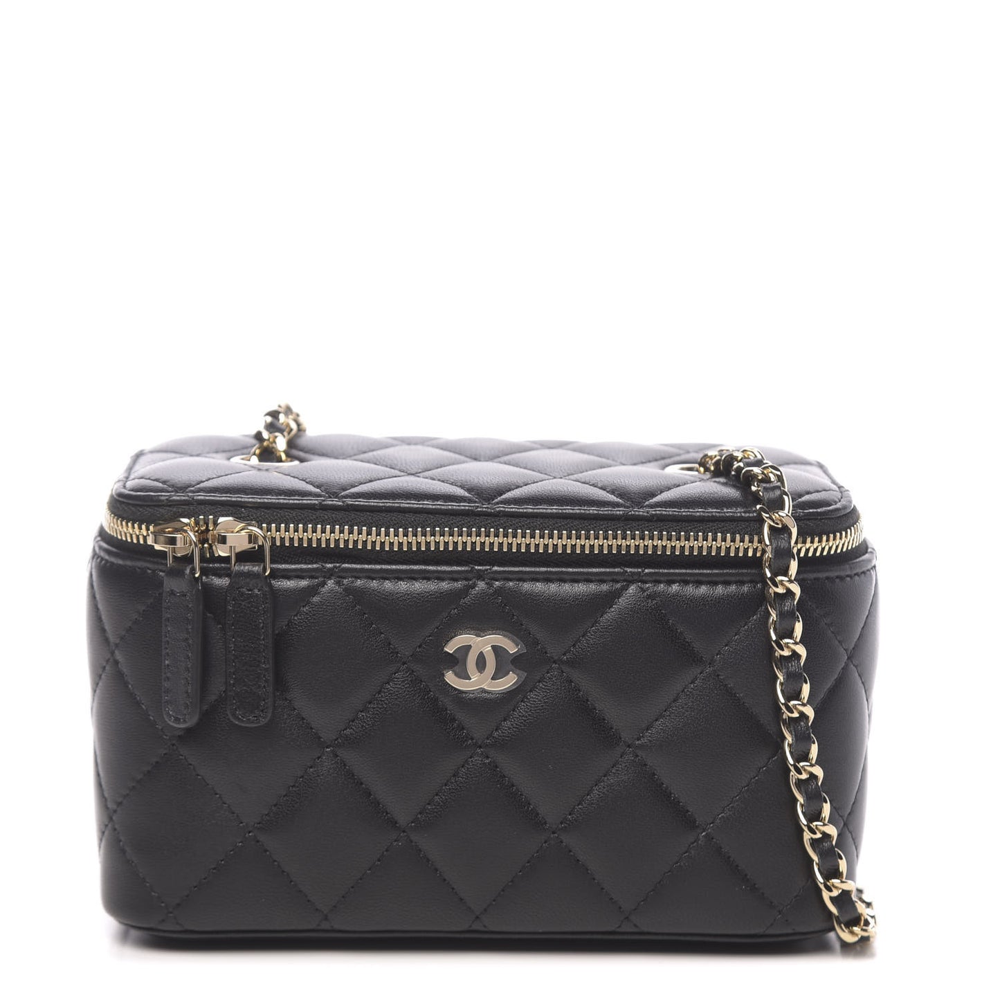 Lambskin Quilted Small Vanity Case With Chain Black