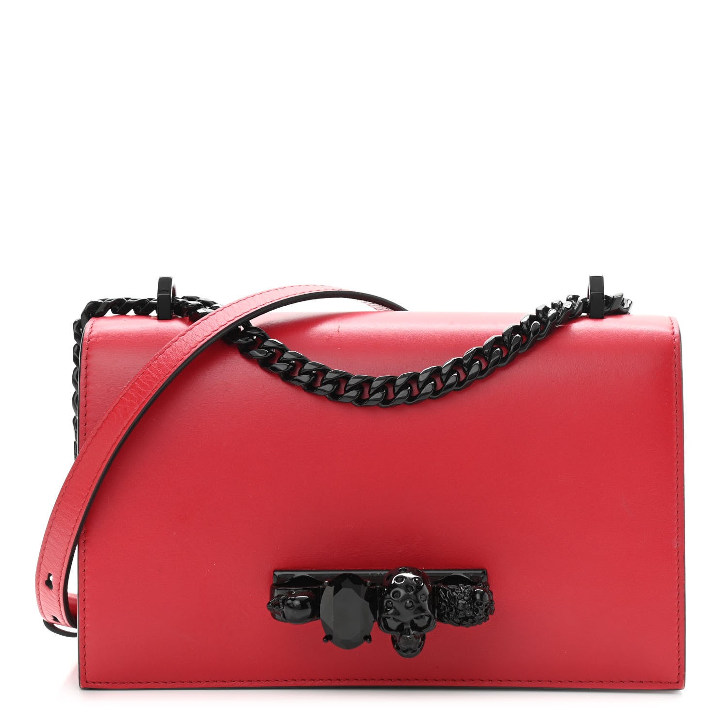 Alexander McQueen Calfskin Jeweled Knuckle Satchel Red 1 of 12