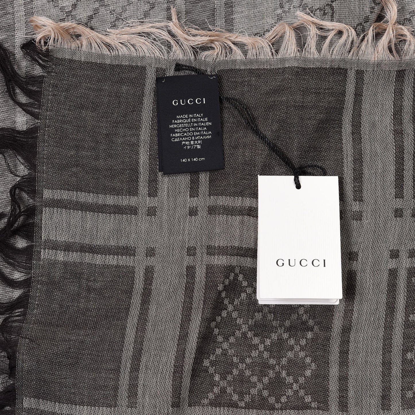 Wool Silk GG Monogram Diamante Plaid Surviee Shawl Beige Dark Brown