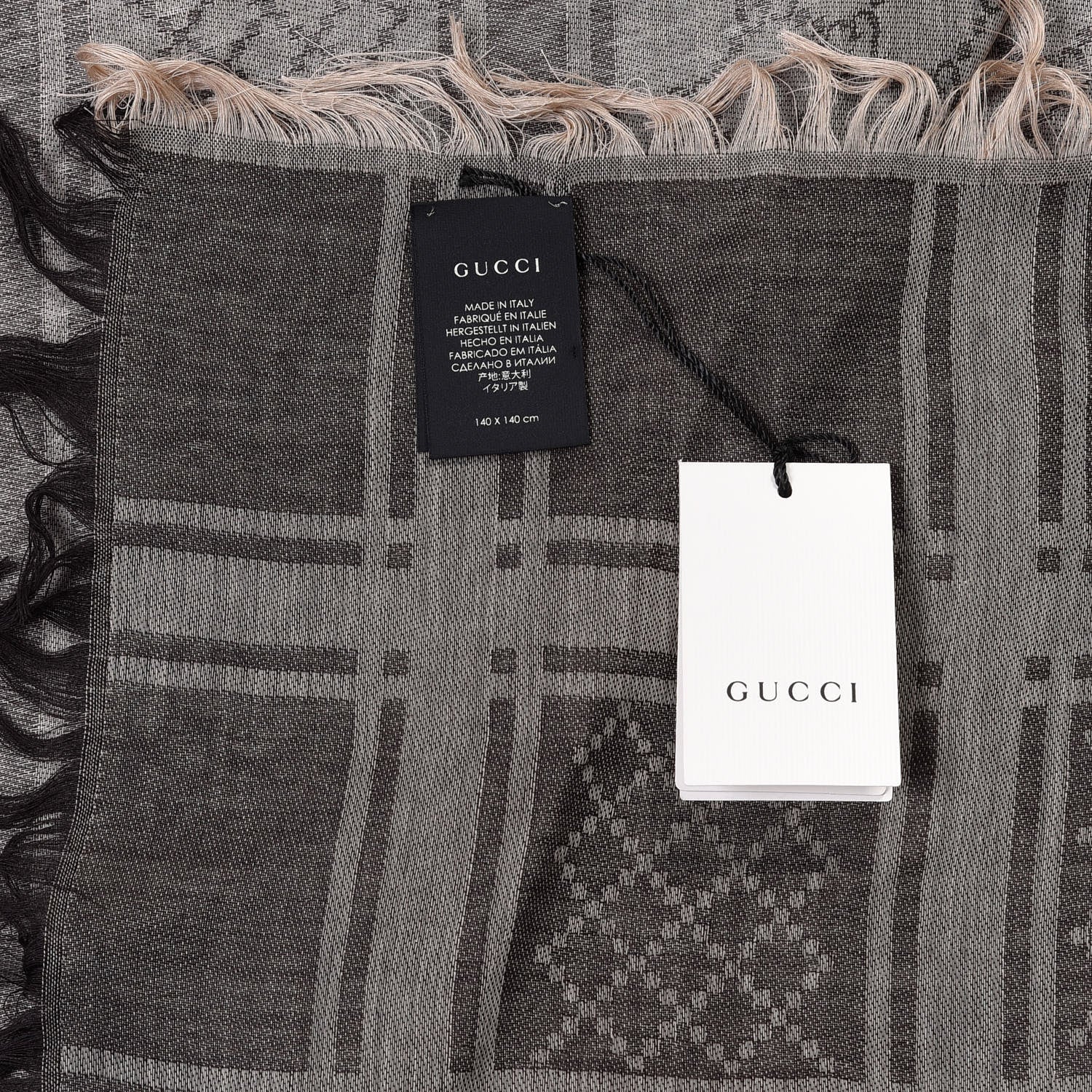 Gucci Wool Silk GG Monogram Diamante Plaid Surviee Shawl Beige Dark Brown 3 of 4